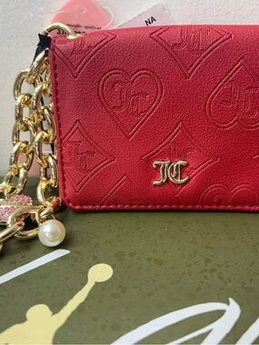Juicy Couture Cream Card Wallet with Red Trim and Gold Hardware